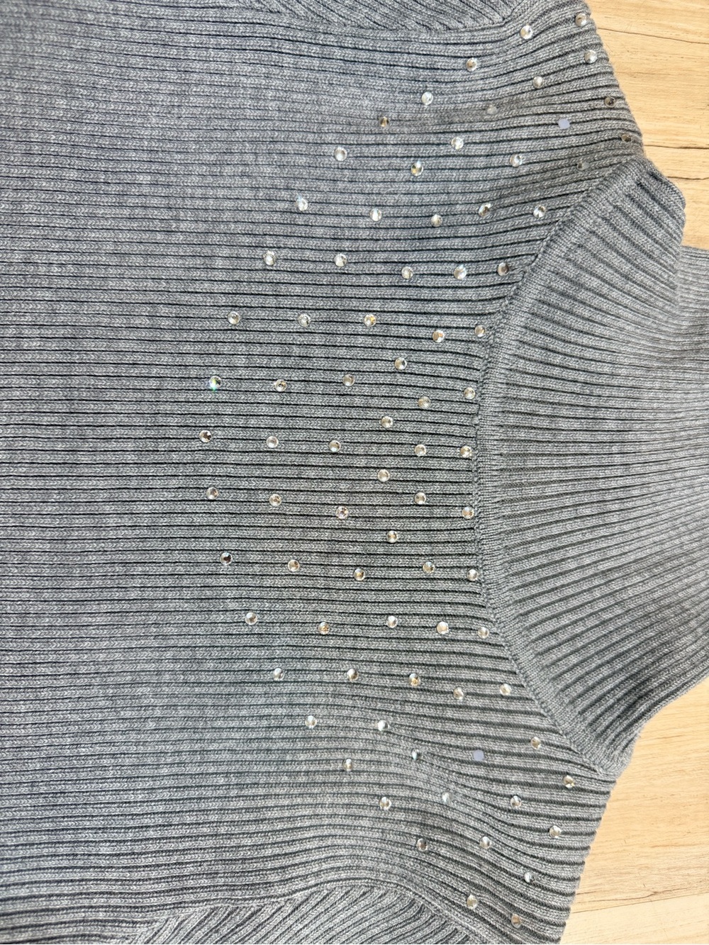 Women’s Gray Turtleneck Sweater with Stud Detail - Picture 3 of 6